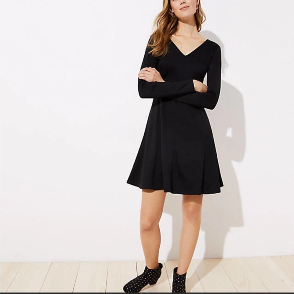 LOFT Fit & Flare Dress, Black, Long Sleeve